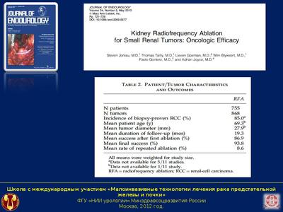 Kidney radiofrequency ablation for small renal tumors: oncologic efficacy.Table 2. Patient/tumor characteristics and outcomes.